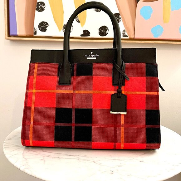 NWOT RARE ♠️ Kate Spade ♠️ Cameron Street Candace Satchel Purse -Red/Black Plaid - Picture 3 of 10